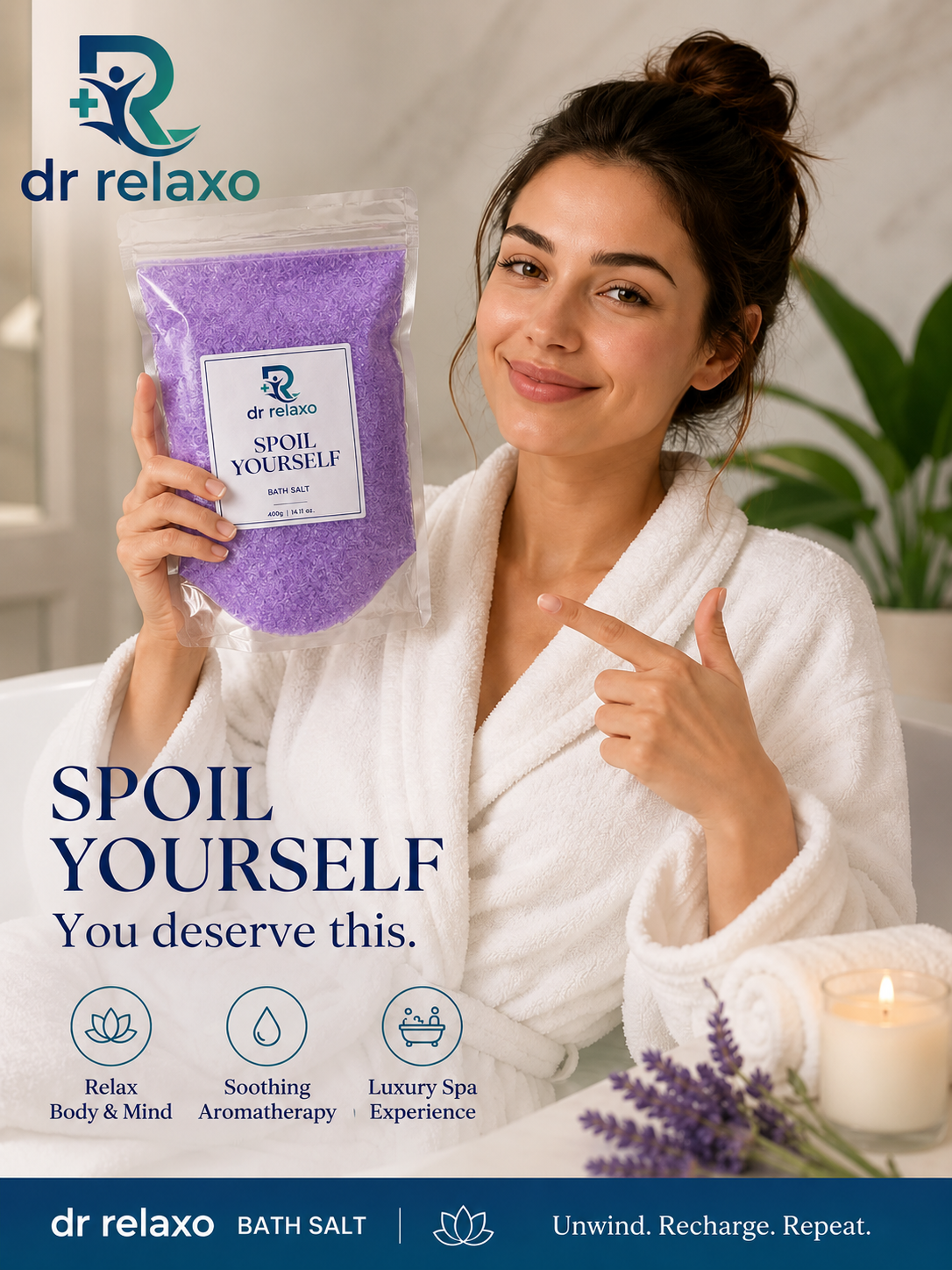 Dr Relaxo "Spoil Yourself" Premium Bath Salt | Relaxing Aromatherapy Spa Bath Soak | 400g